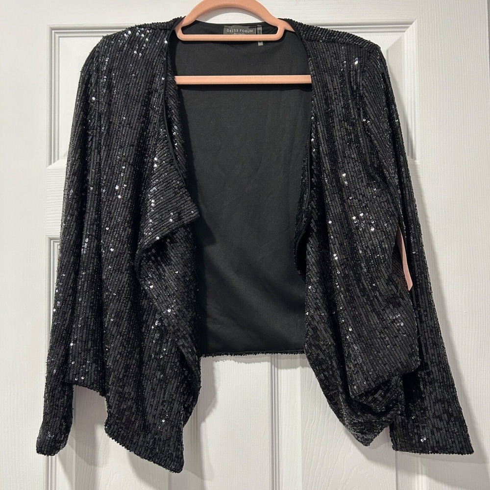 Dress Forum Los Angeles black sequin open front layering‎ top jacket size Small